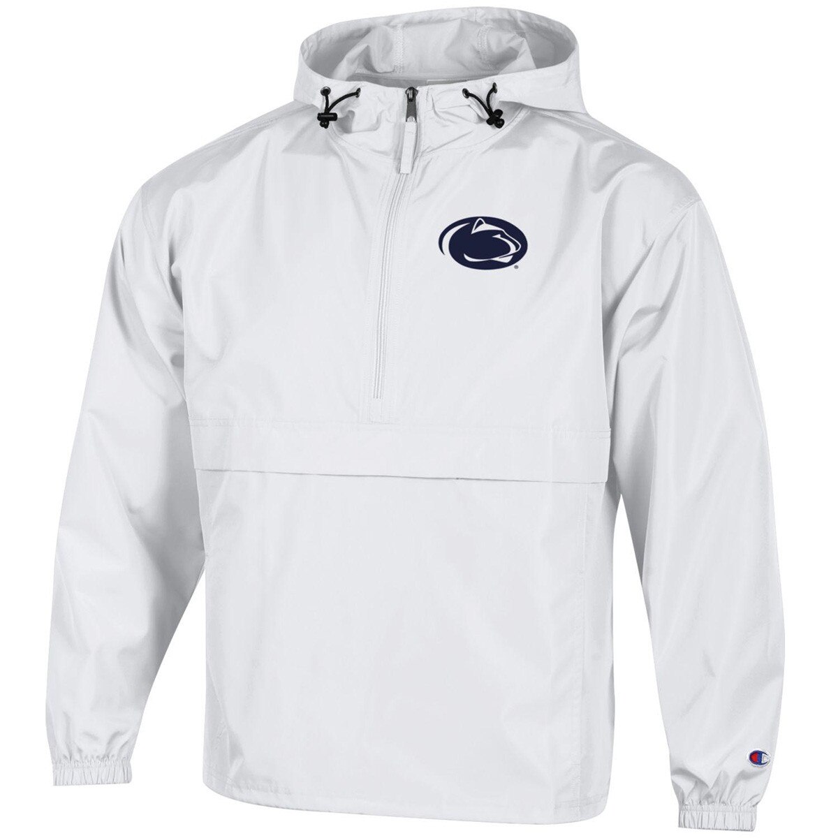 white 1/2 zip hooded windbreaker with Penn State Athletic Logo